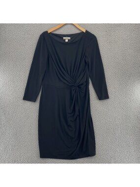 Boston Proper Muse Dress Womens 8 Black Bodycon 3/4 Sleeve Travel Knit Knot Mini